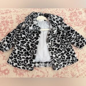 Baby' Faux Fur Leopard Print Coat - Black & White
